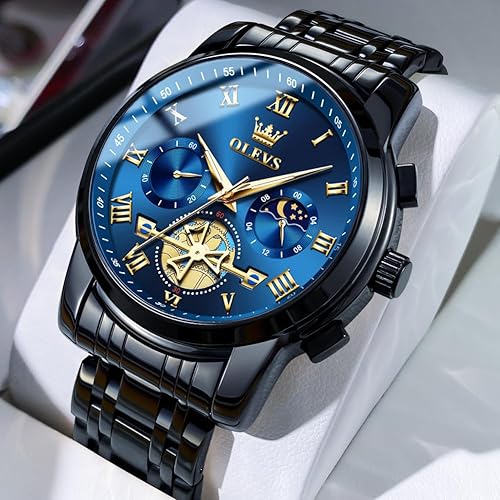 OLEVS Watches Men Waterproof Luxury Big Face Mens Watch Stainless Steel Quartz Analog Dress Watches for Men Luminous Multifunction Man Watch Relojes De Hombre