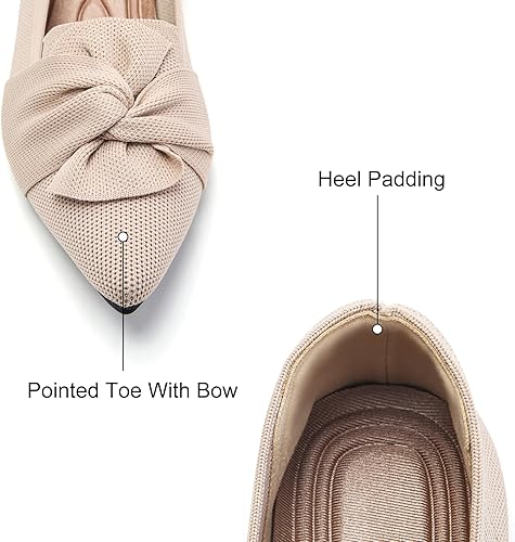Flats for Womens Pointed Toe Ballet Flats with Bow Comfortable Knit Dressy Flats