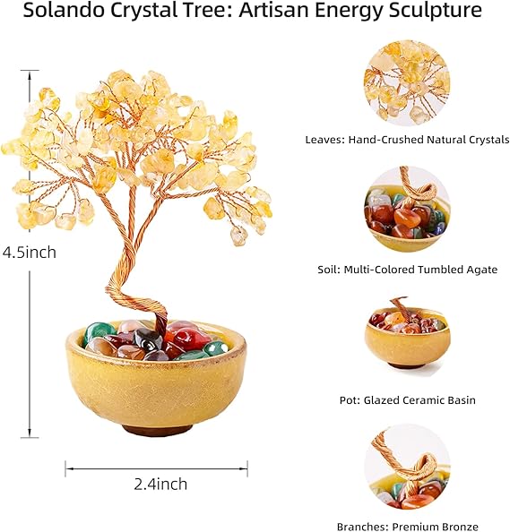 Crystal Trees for Home Decor, Office Desk Decor, Living Room Decor, Handmade Bonsai Trees for Positive Energy, Money, Good Luck Birthday Gifts for Women, Mom (Lapis Lazuli)