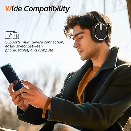 Hybrid Active Noise Cancelling Bluetooth Headphones, Over Ear Wireless Headphones with 40H Playtime, Deep Bass, Memory Foam Ear Cups for Home Office Travel