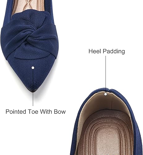 Flats for Womens Pointed Toe Ballet Flats with Bow Comfortable Knit Dressy Flats