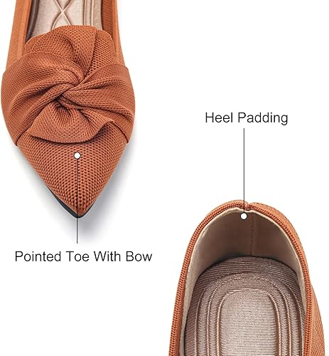 Flats for Womens Pointed Toe Ballet Flats with Bow Comfortable Knit Dressy Flats