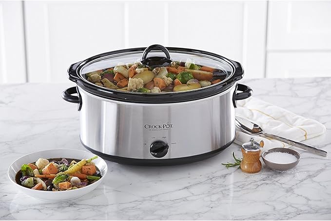 Crock-Pot 7 Quart Oval Manual Slow Cooker, Stainless Steel (SCV700-S-BR), Versatile Cookware for Large Families or Entertaining