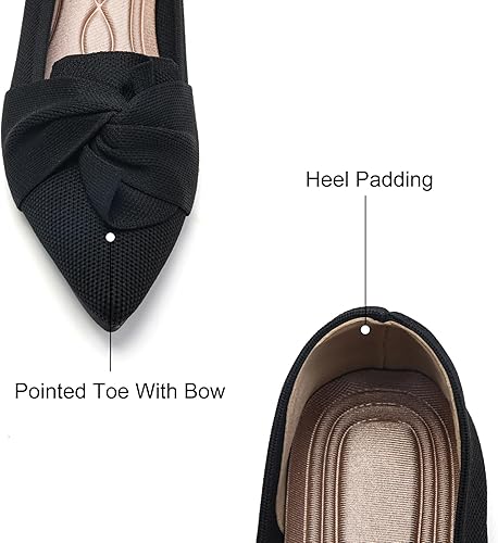 Flats for Womens Pointed Toe Ballet Flats with Bow Comfortable Knit Dressy Flats