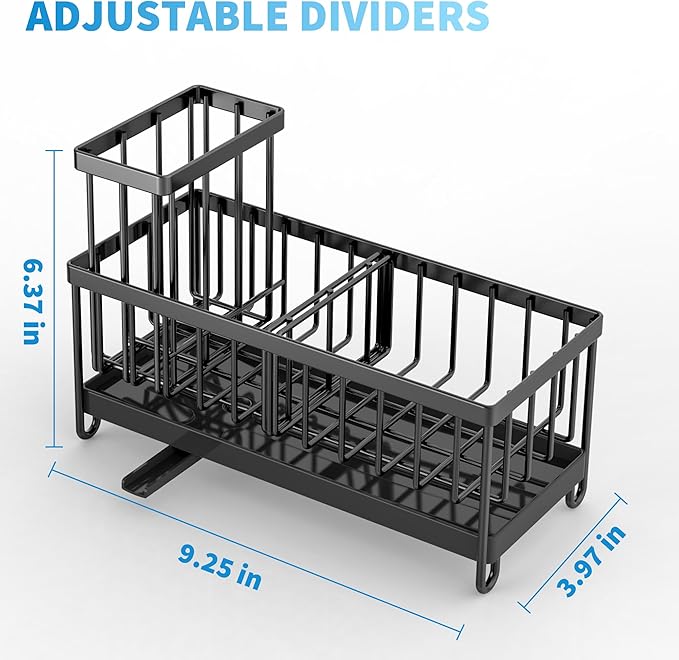 Cisily Black Sponge Holder for Kitchen Sink, Sink Caddy Organizer with High Brush Holder, Kitchen Countertop Organizers and Storage Essentials, Rustproof 304 Stainless Steel, Soap Dispenser Organize Visit the Cisily Store