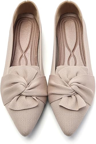 Flats for Womens Pointed Toe Ballet Flats with Bow Comfortable Knit Dressy Flats