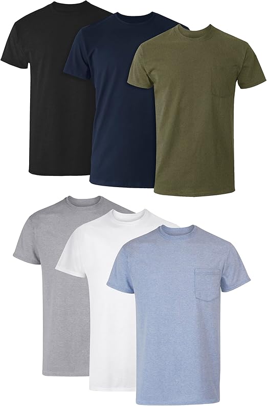 Hanes Men's Pocket T-Shirt Pack, 6-Pack, Cool & Breathable Cotton Tees, Stay-Tucked Undershirts for Men